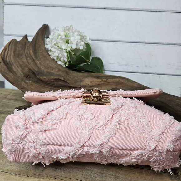 Pink Denim Patchwork Crossbody Chain Handbag Purse - Picture 4 of 5